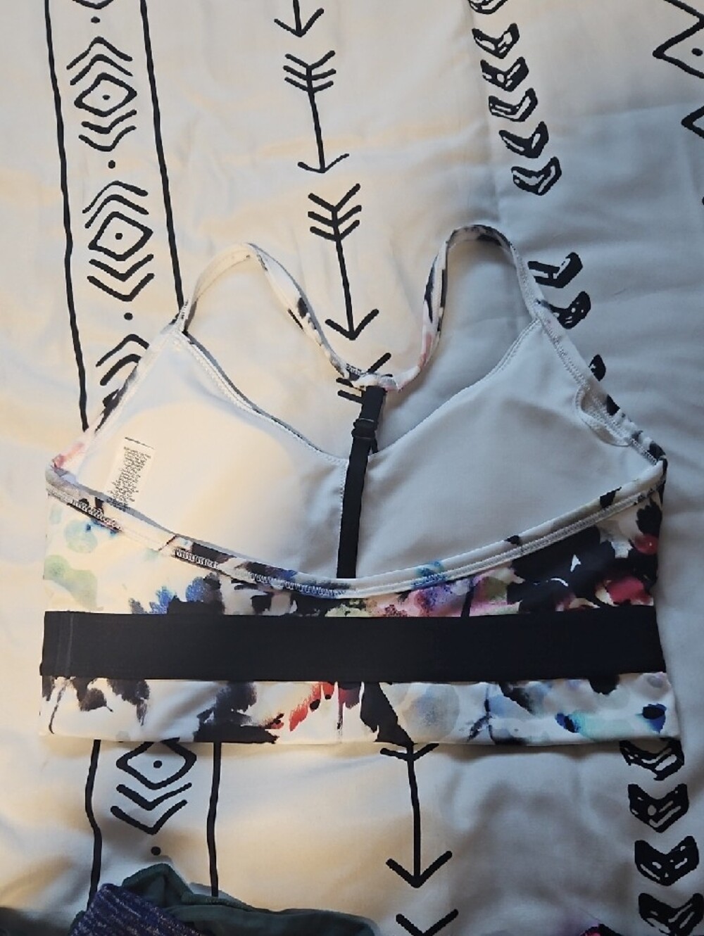 Nike White Floral-Print Sports Bra with Black Band - Picture 2 of 3